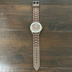 Geneva Brown Watch with Rhinestone Bezel